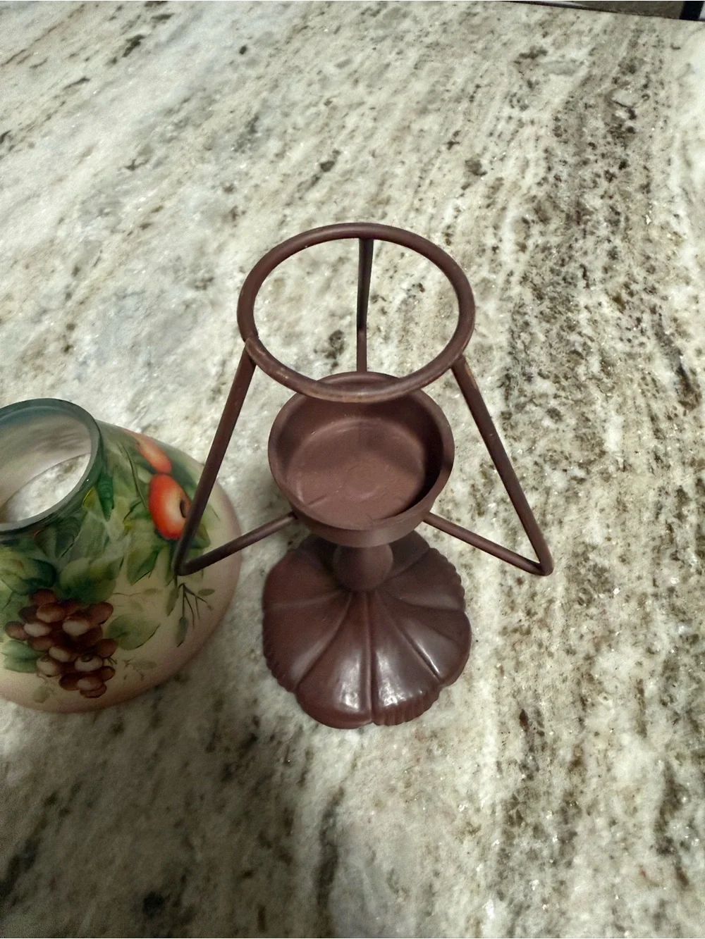 Vintage 7” Fruit & Grape Glass Shade Candle Lamp